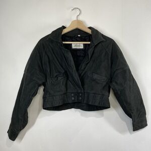 Fabiani Womens Leather Jacket Cropped Size S Black Moto Biker